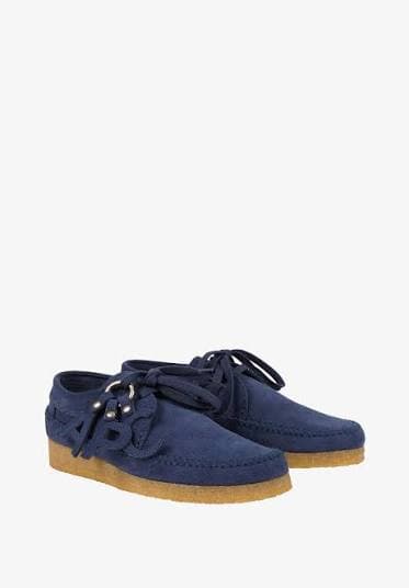 Navy Suede Wallabee Moccasin - Ladies Casual Lace-Up Crepe Sole Shoes